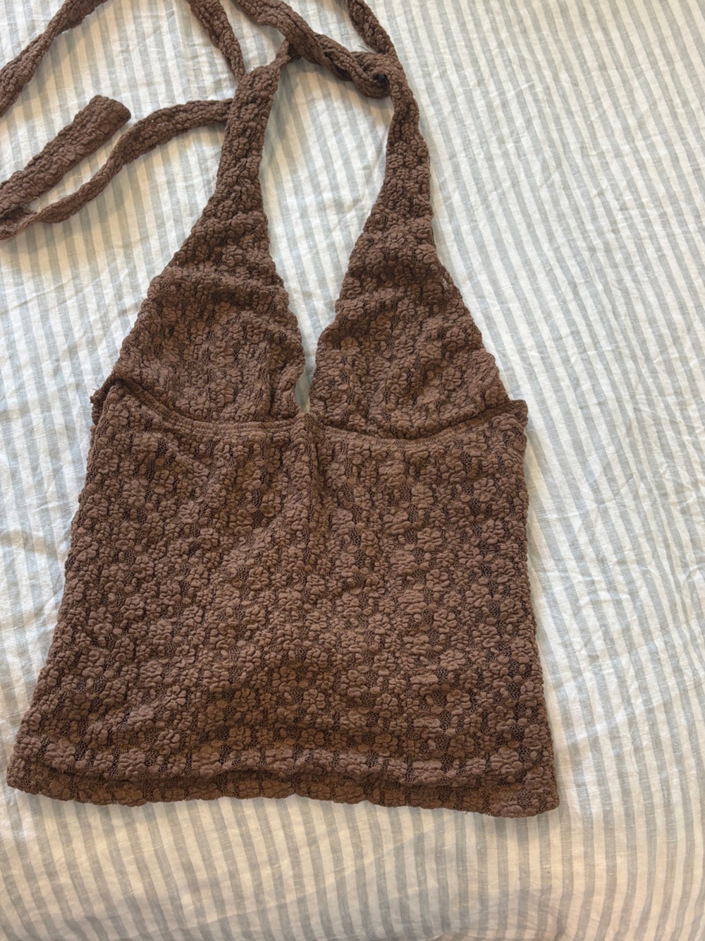 Brown Textured Halter Tank Top